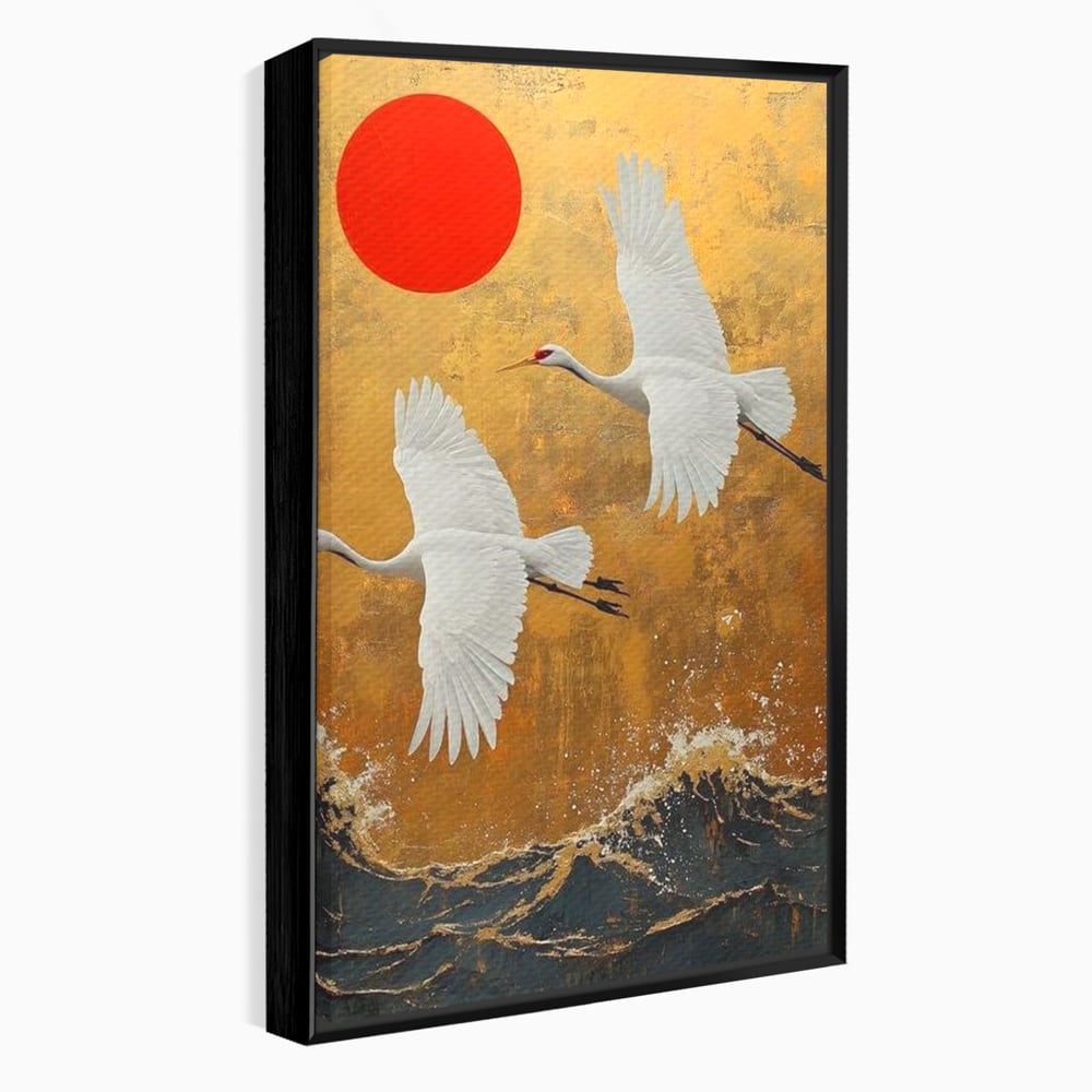 Tablou canvas cu tablou canvas cu doi cocori, in rama de aluminiu negru